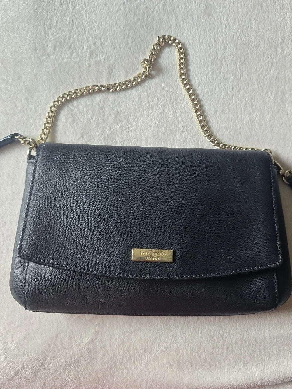 kate spade Black Leather Crossbody with Chain Accent